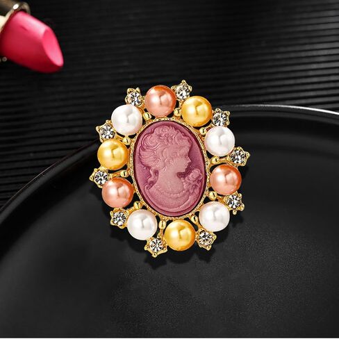 Vintage Style Cameo Victorian Lady Maiden Crystal Rhinestone Pin Brooch in Kuwait