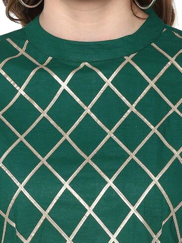 Idalia Women's Cotton Print Anarkali Kurta L Dark Green in Saudi Arabia