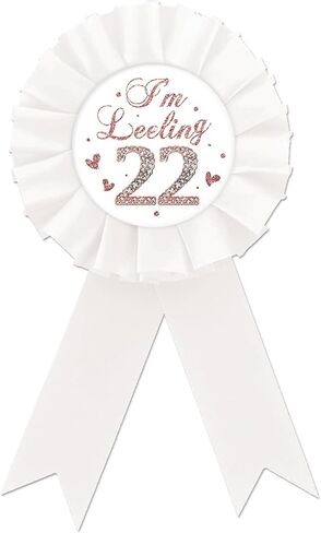 I'm Feeling 22 Tinplate Badge Pin, White Rosette Happy 22nd Birthday Button Pin, Rose Gold Glitter Twenty-Two Years Old Badge Pin for Women, Diamond Brooch Buttons for Twenty Two Birthday Party to Wear in Saudi Arabia