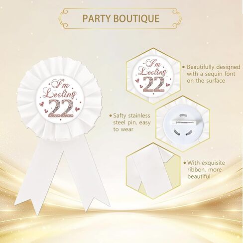 I'm Feeling 22 Tinplate Badge Pin, White Rosette Happy 22nd Birthday Button Pin, Rose Gold Glitter Twenty-Two Years Old Badge Pin for Women, Diamond Brooch Buttons for Twenty Two Birthday Party to Wear in Saudi Arabia