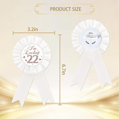 I'm Feeling 22 Tinplate Badge Pin, White Rosette Happy 22nd Birthday Button Pin, Rose Gold Glitter Twenty-Two Years Old Badge Pin for Women, Diamond Brooch Buttons for Twenty Two Birthday Party to Wear in Saudi Arabia