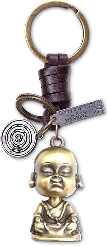 AuPra Buddha Statue KeyChain Gift Women & Men Leather KeyRing Home Car Keys Holder Ladies Guardian Present in Kuwait
