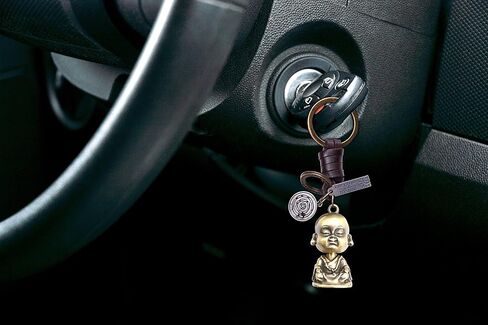 AuPra Buddha Statue KeyChain Gift Women & Men Leather KeyRing Home Car Keys Holder Ladies Guardian Present in Kuwait