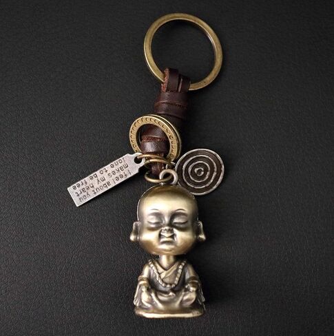 AuPra Buddha Statue KeyChain Gift Women & Men Leather KeyRing Home Car Keys Holder Ladies Guardian Present in Kuwait