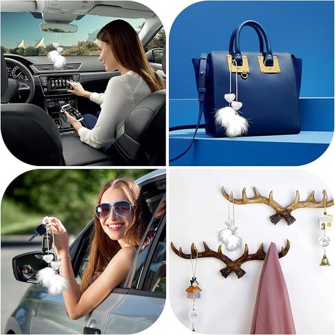 PAGOW Heart Feather Heart White Feather Charm, Rear View Mirror Accessories, Car Mirror Hanging Bling Decoration, Diamond Love Heart White Feather Charm Decor with Chain for Women ( White) 21.9 Inch in Saudi Arabia