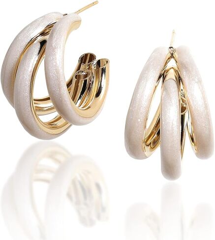 Sonateomber Chunky Open C Triple Hoop Statement Stud Earrings for Women - Fashion Trendy Cute Large Big Split Summer Jewelry Gift… in Saudi Arabia