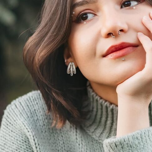 Sonateomber Chunky Open C Triple Hoop Statement Stud Earrings for Women - Fashion Trendy Cute Large Big Split Summer Jewelry Gift… in Saudi Arabia