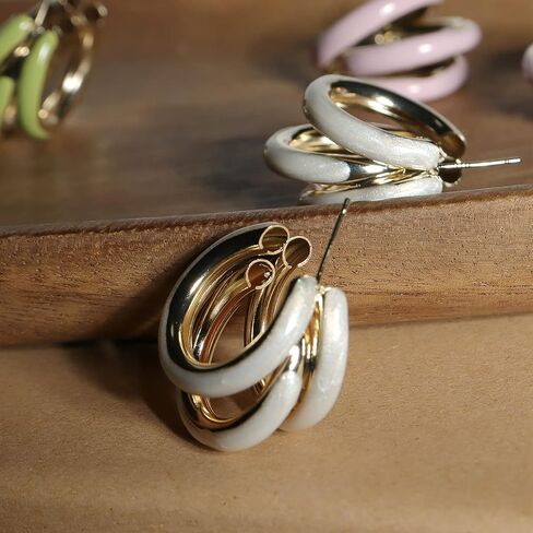 Sonateomber Chunky Open C Triple Hoop Statement Stud Earrings for Women - Fashion Trendy Cute Large Big Split Summer Jewelry Gift… in Saudi Arabia