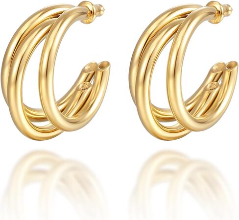 Sonateomber Chunky Open C Triple Hoop Statement Stud Earrings for Women - Fashion Trendy Cute Large Big Split Summer Jewelry Gift… in Saudi Arabia