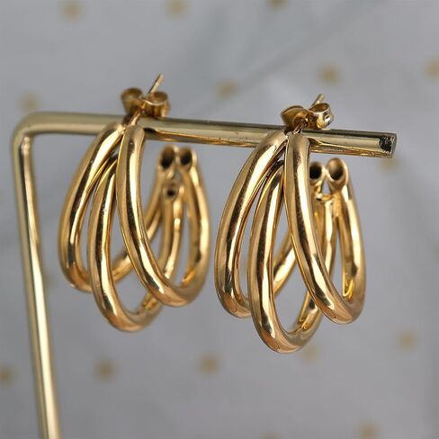 Sonateomber Chunky Open C Triple Hoop Statement Stud Earrings for Women - Fashion Trendy Cute Large Big Split Summer Jewelry Gift… in Saudi Arabia