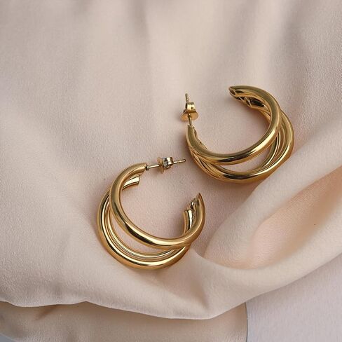 Sonateomber Chunky Open C Triple Hoop Statement Stud Earrings for Women - Fashion Trendy Cute Large Big Split Summer Jewelry Gift… in Saudi Arabia