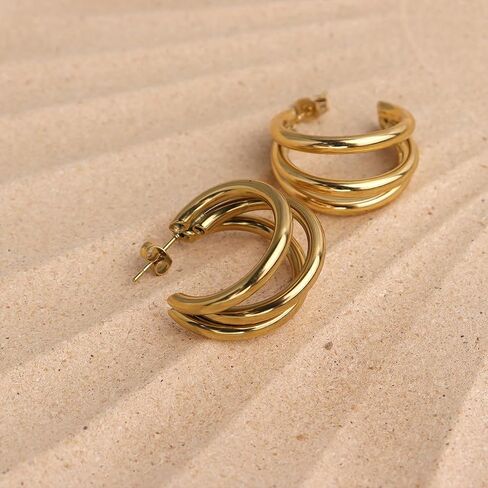 Sonateomber Chunky Open C Triple Hoop Statement Stud Earrings for Women - Fashion Trendy Cute Large Big Split Summer Jewelry Gift… in Saudi Arabia