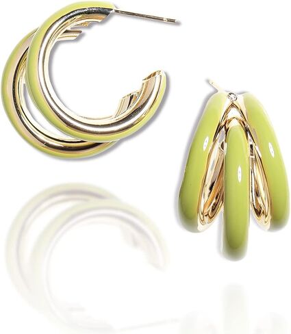 Sonateomber Chunky Open C Triple Hoop Statement Stud Earrings for Women - Fashion Trendy Cute Large Big Split Summer Jewelry Gift… in Saudi Arabia
