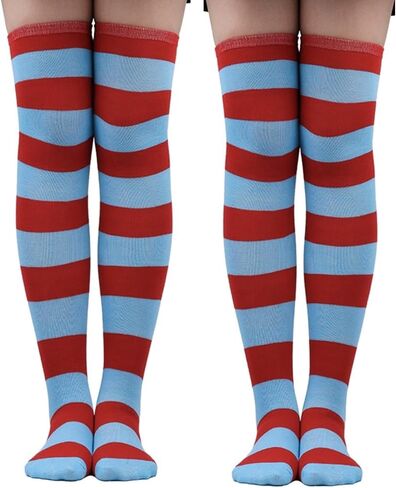 CICEYET النساء الاطفال الأزرق والأحمر جوارب مخططة طويلة الركبة مخطط جوارب عالية شيء 1 هالوين زي الملحقات in Kuwait