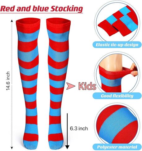 CICEYET النساء الاطفال الأزرق والأحمر جوارب مخططة طويلة الركبة مخطط جوارب عالية شيء 1 هالوين زي الملحقات in Kuwait