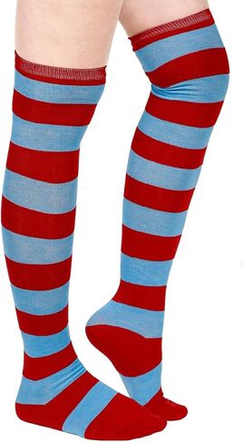 CICEYET النساء الاطفال الأزرق والأحمر جوارب مخططة طويلة الركبة مخطط جوارب عالية شيء 1 هالوين زي الملحقات in Kuwait