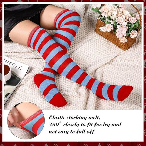 CICEYET النساء الاطفال الأزرق والأحمر جوارب مخططة طويلة الركبة مخطط جوارب عالية شيء 1 هالوين زي الملحقات in Kuwait