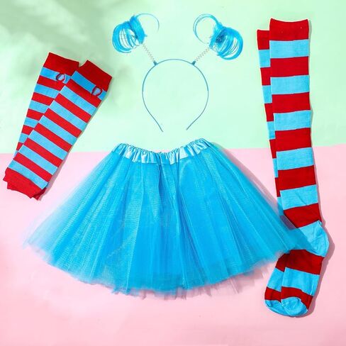 CICEYET النساء الاطفال الأزرق والأحمر جوارب مخططة طويلة الركبة مخطط جوارب عالية شيء 1 هالوين زي الملحقات in Kuwait