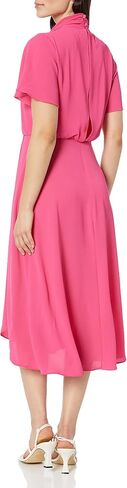 London Times Women's Flutter Sleeve Tie Neck Blouson High Low Midi Dress in Saudi Arabia