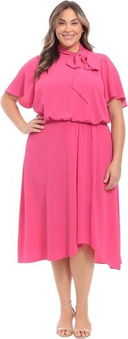 London Times Women's Flutter Sleeve Tie Neck Blouson High Low Midi Dress in Saudi Arabia