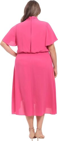 London Times Women's Flutter Sleeve Tie Neck Blouson High Low Midi Dress in Saudi Arabia
