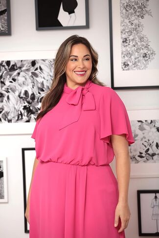 London Times Women's Flutter Sleeve Tie Neck Blouson High Low Midi Dress in Saudi Arabia