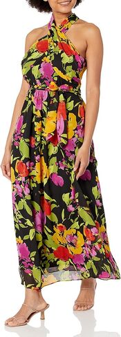 London Times Women's Twist Neck Feminine Chiffon Halter Maxi Dress Occasion Guest of Mother of The Bride in Saudi Arabia