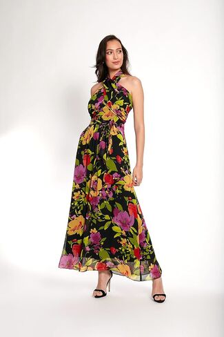London Times Women's Twist Neck Feminine Chiffon Halter Maxi Dress Occasion Guest of Mother of The Bride in Saudi Arabia