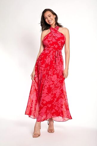 London Times Women's Twist Neck Feminine Chiffon Halter Maxi Dress Occasion Guest of Mother of The Bride in Saudi Arabia