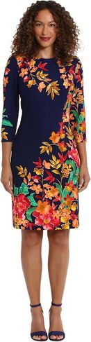 London Times Women's Crew Neck Knee Length 3/4 Sleeve Cascade Print Occasion Event Office Polished Chic Dress in Saudi Arabia