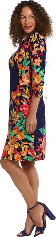 London Times Women's Crew Neck Knee Length 3/4 Sleeve Cascade Print Occasion Event Office Polished Chic Dress in Saudi Arabia