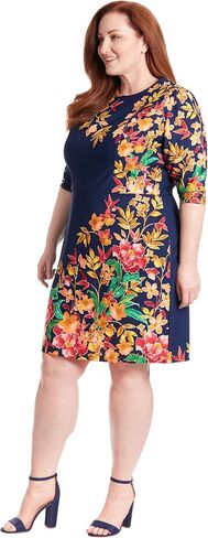 London Times Women's Crew Neck Knee Length 3/4 Sleeve Cascade Print Occasion Event Office Polished Chic Dress in Saudi Arabia
