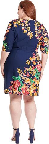 London Times Women's Crew Neck Knee Length 3/4 Sleeve Cascade Print Occasion Event Office Polished Chic Dress in Saudi Arabia
