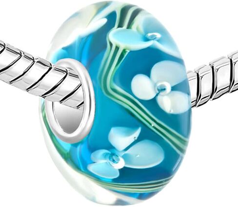 LovelyJewelry خرز من الفضة الإسترلينية زهرة بيضاء المحيط الأزرق مورانو الزجاجي الساحر للأساور in Kuwait