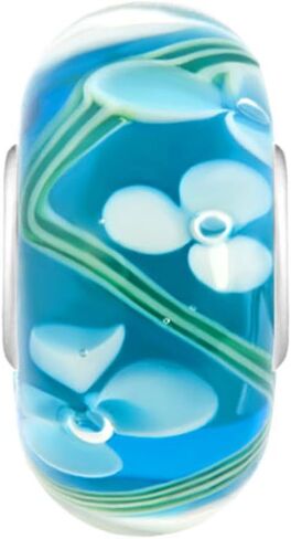 LovelyJewelry خرز من الفضة الإسترلينية زهرة بيضاء المحيط الأزرق مورانو الزجاجي الساحر للأساور in Kuwait