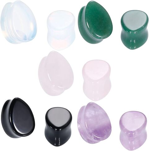 IPINK-10Pcs 2g-5/8 دمعة الحجر الطبيعي الأذن مقاييس المقابس الأنفاق السرج نقالة المتوسع ثقب المجوهرات in Kuwait