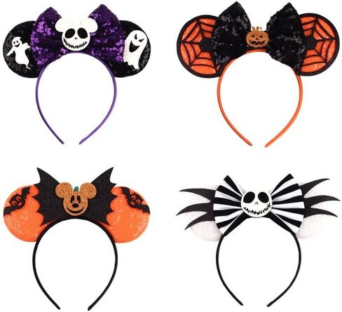 Halloween Mouse Headband Cat Ear Hair Hoop 4PCS Mouse Pumpkin Bat White Skull Ghost Bat Glitter Hairbands for Accessories Headdress Halloween Decorations Party Supplies in Saudi Arabia
