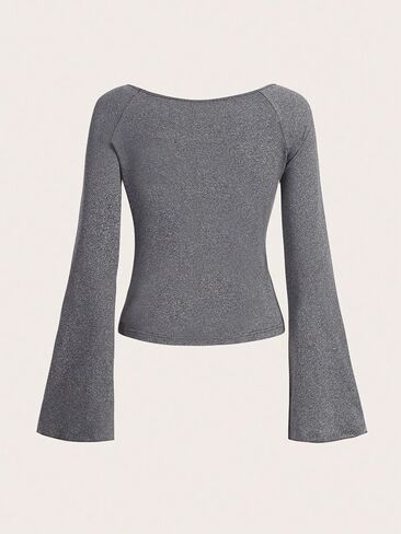 GORGLITTER Women's Y2K Star Graphic Tee Top Bell Long Sleeve Boat Neck Solid Crop T-Shirt in Saudi Arabia