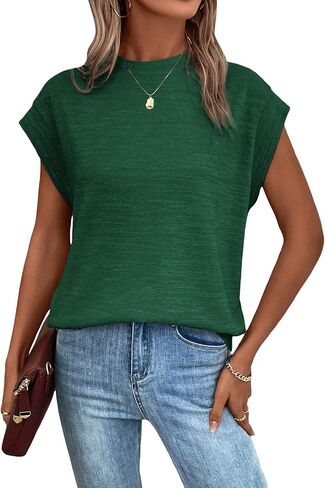 WDIRARA Women's Mock Neck Cap Sleeve T Shirts Tops Casual Basic Tee in Saudi Arabia
