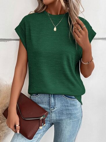 WDIRARA Women's Mock Neck Cap Sleeve T Shirts Tops Casual Basic Tee in Saudi Arabia