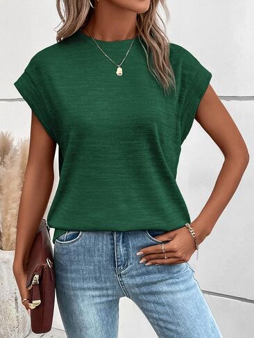 WDIRARA Women's Mock Neck Cap Sleeve T Shirts Tops Casual Basic Tee in Saudi Arabia