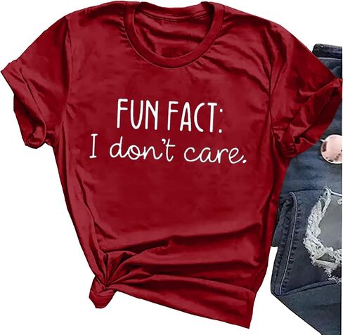Fun Fact I Dont Care Tshirt Women Funny Saying Shirts Sarcastic Letter Print T-Shirt Novelty Junior Gift Graphic Tee Top in Saudi Arabia