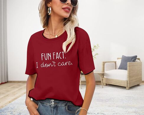 Fun Fact I Dont Care Tshirt Women Funny Saying Shirts Sarcastic Letter Print T-Shirt Novelty Junior Gift Graphic Tee Top in Saudi Arabia