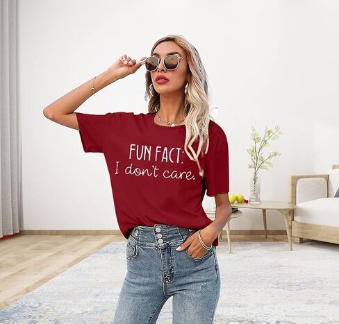 Fun Fact I Dont Care Tshirt Women Funny Saying Shirts Sarcastic Letter Print T-Shirt Novelty Junior Gift Graphic Tee Top in Saudi Arabia