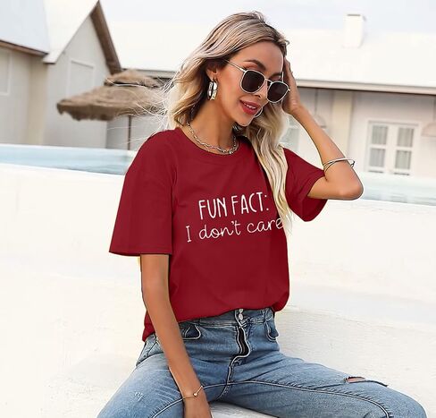 Fun Fact I Dont Care Tshirt Women Funny Saying Shirts Sarcastic Letter Print T-Shirt Novelty Junior Gift Graphic Tee Top in Saudi Arabia