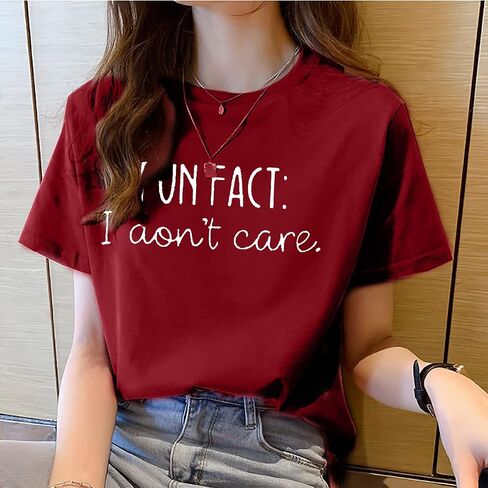 Fun Fact I Dont Care Tshirt Women Funny Saying Shirts Sarcastic Letter Print T-Shirt Novelty Junior Gift Graphic Tee Top in Saudi Arabia