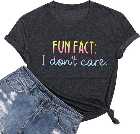 Fun Fact I Dont Care Tshirt Women Funny Saying Shirts Sarcastic Letter Print T-Shirt Novelty Junior Gift Graphic Tee Top in Saudi Arabia