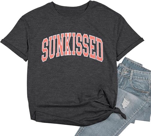 تي شيرت نسائي كبير الحجم: قميص Sunkissed صيفي تي شيرت هاواي برسومات عتيقة مطبوع عليه حروف للشاطئ تي شيرت علوي in Kuwait