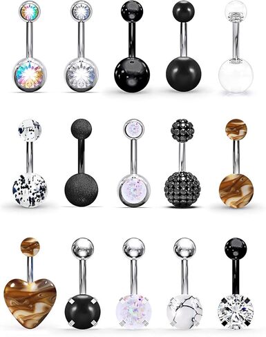 SCERRING 14 جرام حلقات زر البطن الفولاذ المقاوم للصدأ البطن السرة الحديد هيئة ثقب المجوهرات القلب واضح تشيكوسلوفاكيا حجر أوبال 15 قطعة in Kuwait