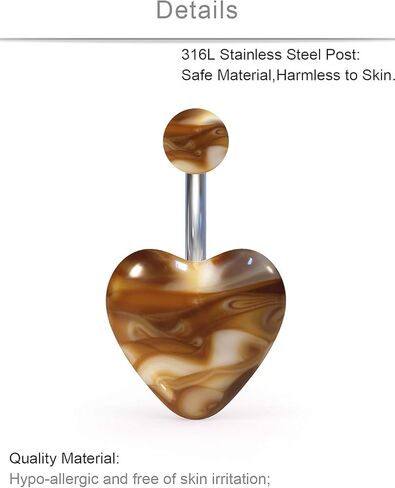 SCERRING 14 جرام حلقات زر البطن الفولاذ المقاوم للصدأ البطن السرة الحديد هيئة ثقب المجوهرات القلب واضح تشيكوسلوفاكيا حجر أوبال 15 قطعة in Kuwait